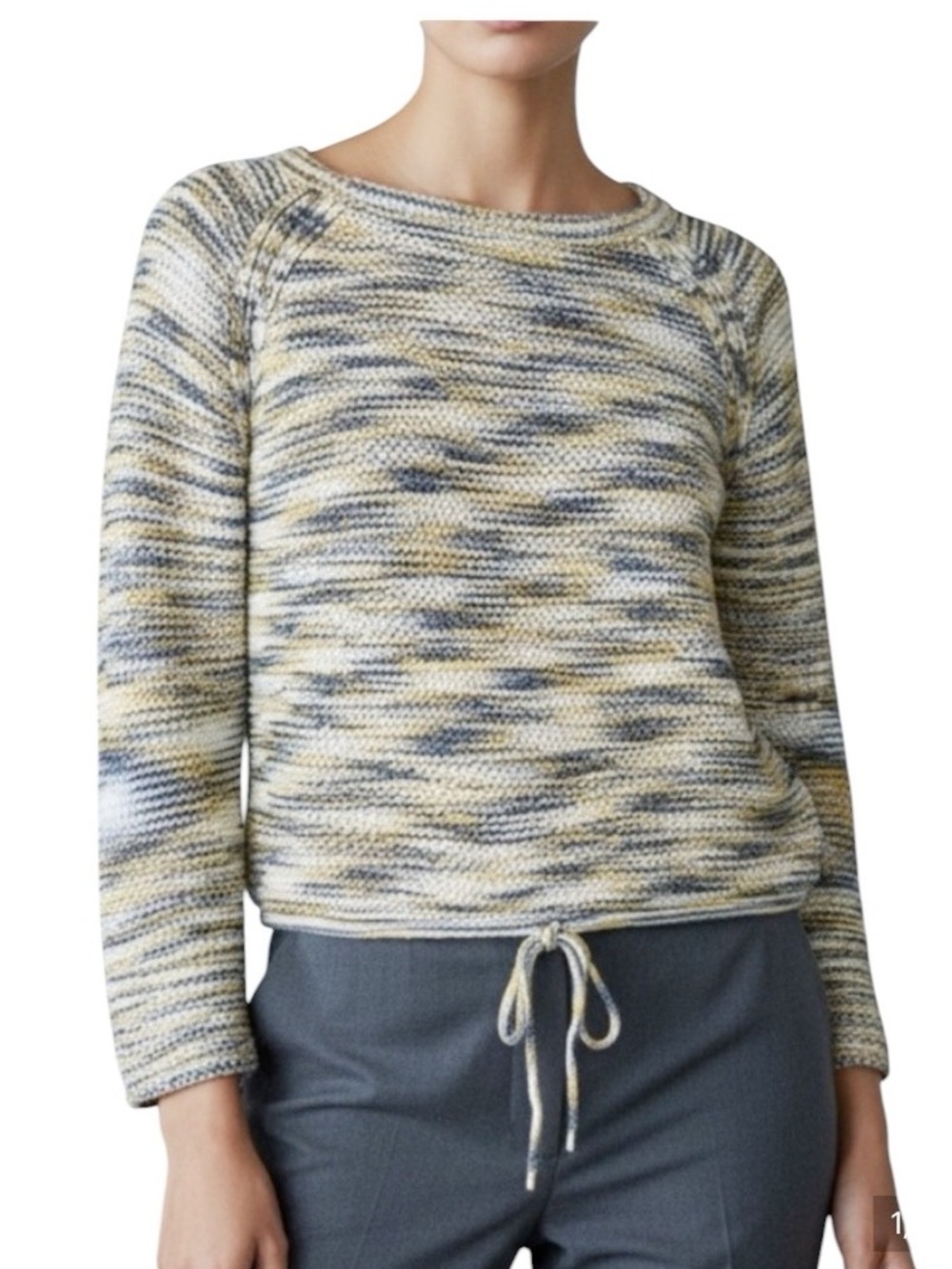 NEW Theory Coelia Denim mix soft chain cotton knit drawstring sweater.